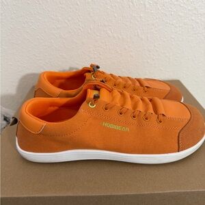 HOBIBEAR Orange barefoot minimalist sneakers wide toe box, elastic slip-on lace
